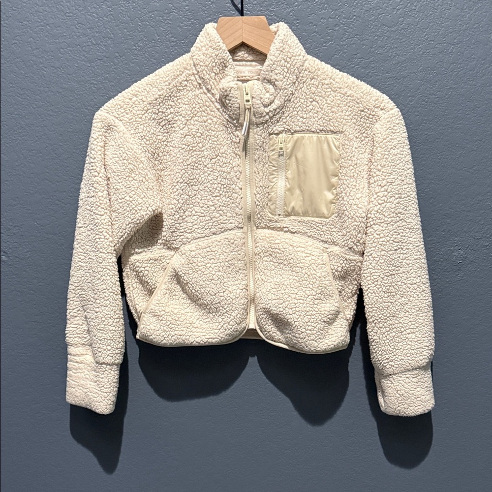 NWOT Athleta Girl Cream Sherpa Zip-Up Jacket for Kids Sz 7